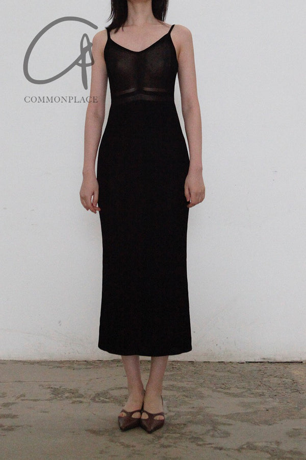 SWAYING/KNIT Glossy Dark Slip Dress SW22SSL26 Black
